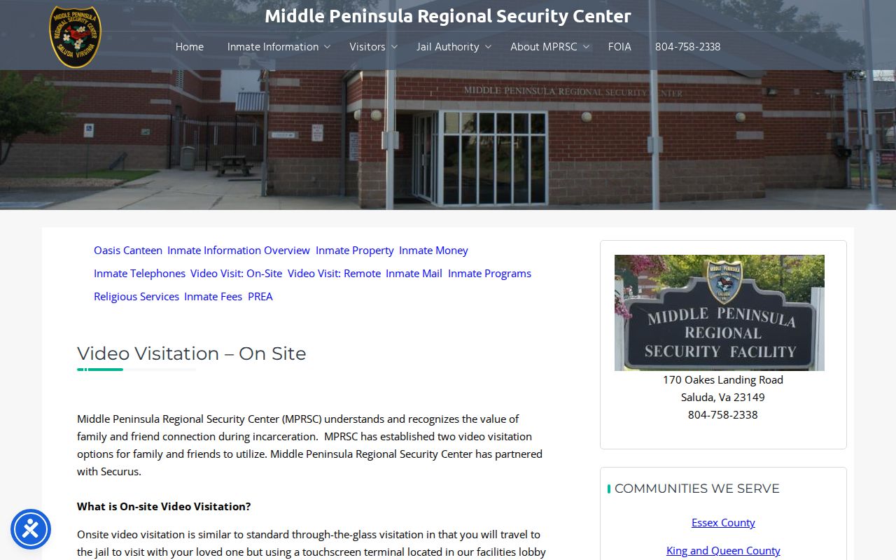 MPRSC visit instructions after a King and Queen County arrest booking