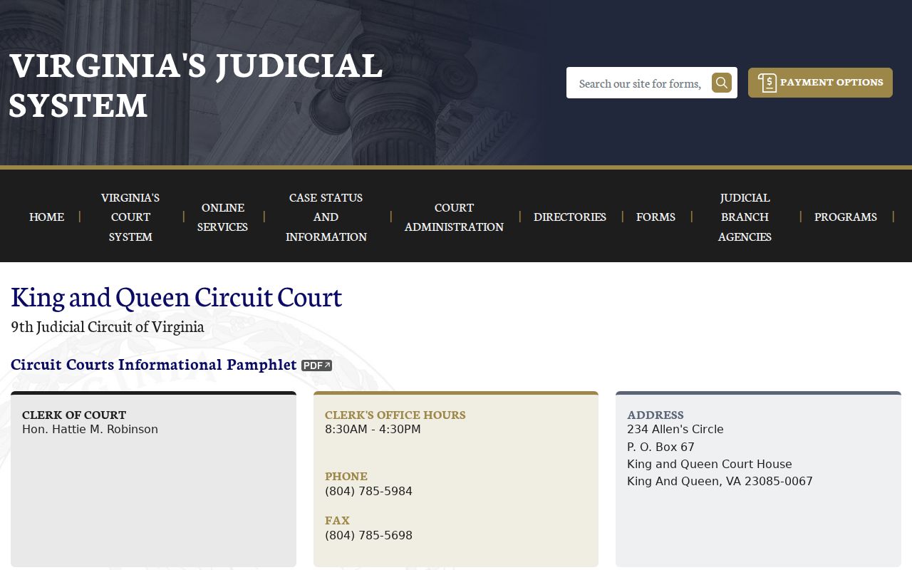 King and Queen County criminal case Circuit Court clerk information