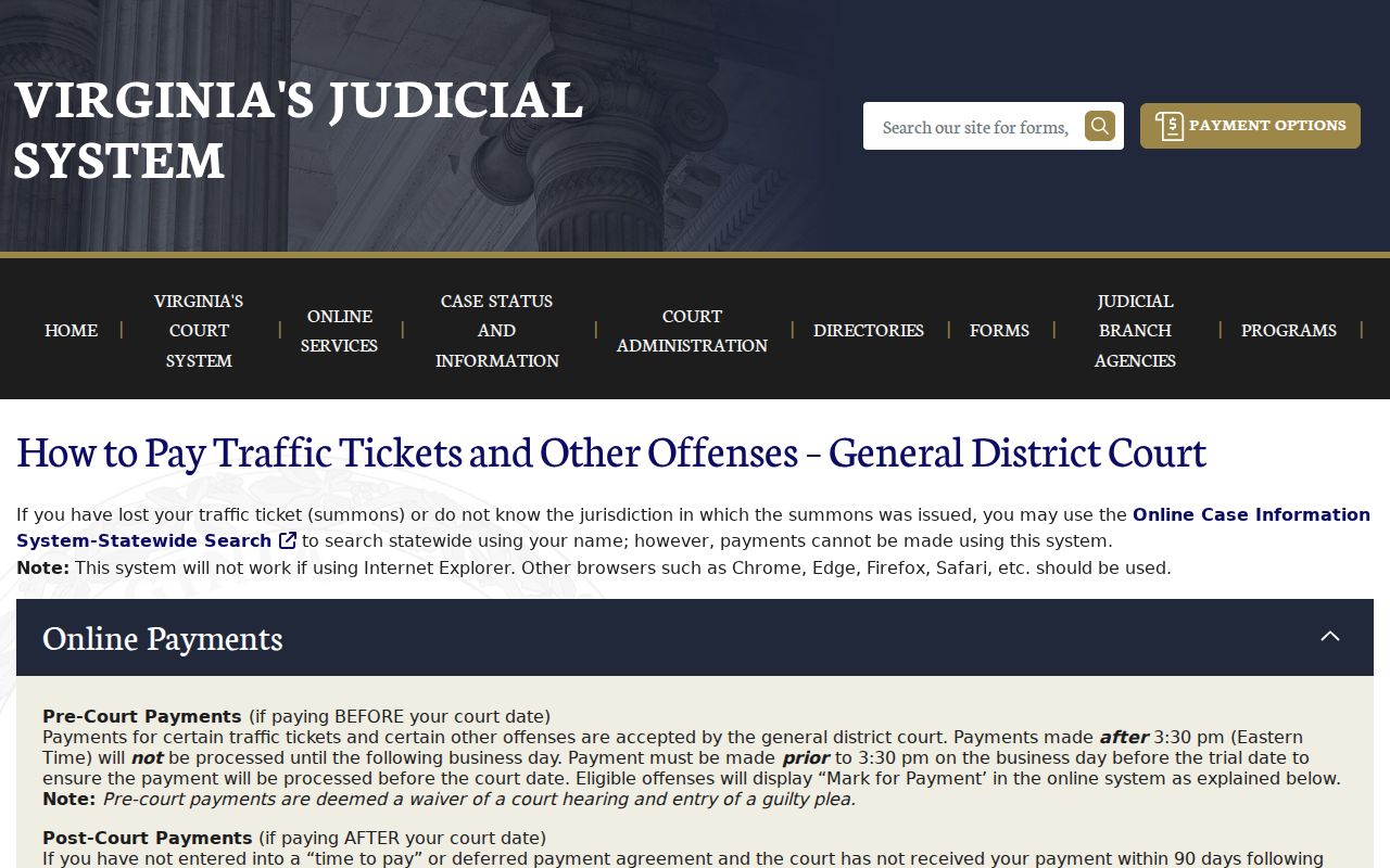 King and Queen County criminal case district search tabs