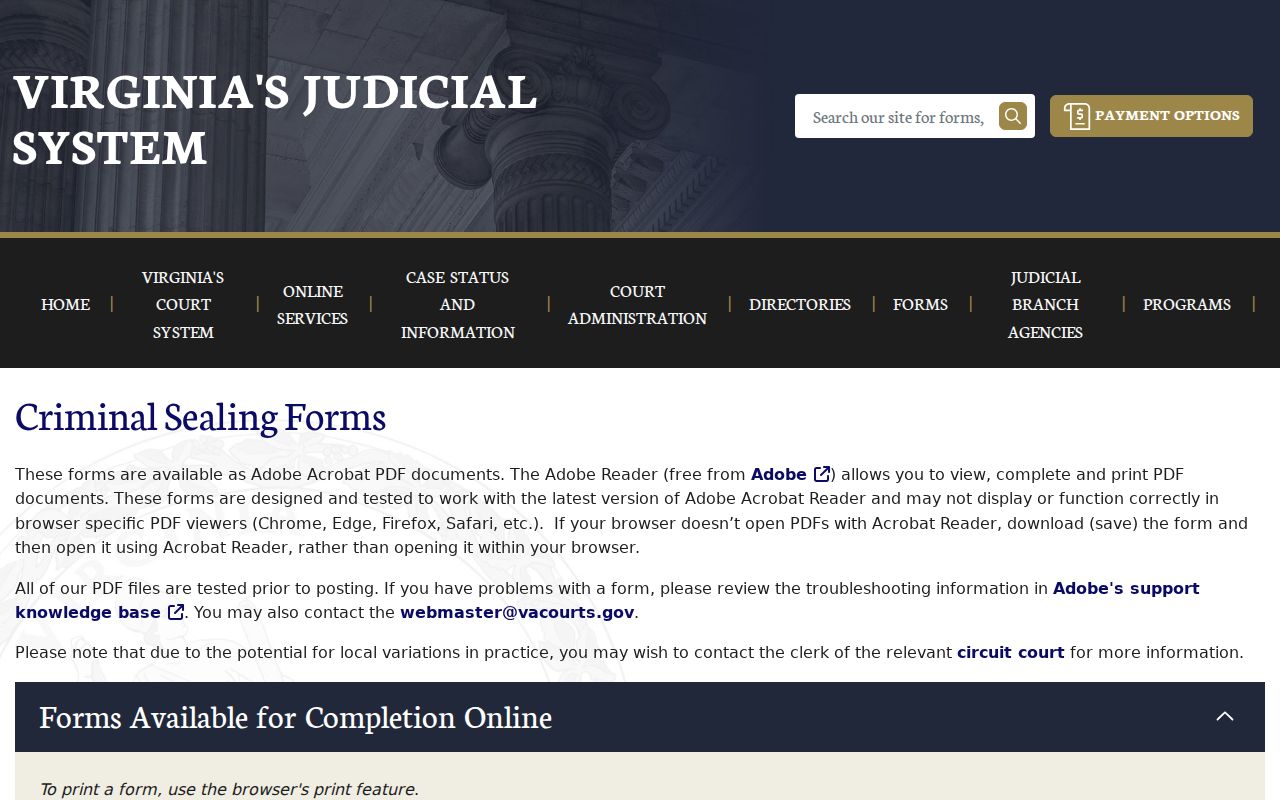 King and Queen County criminal court case sealing forms