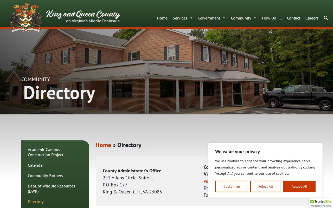 King and Queen County criminal record office directory