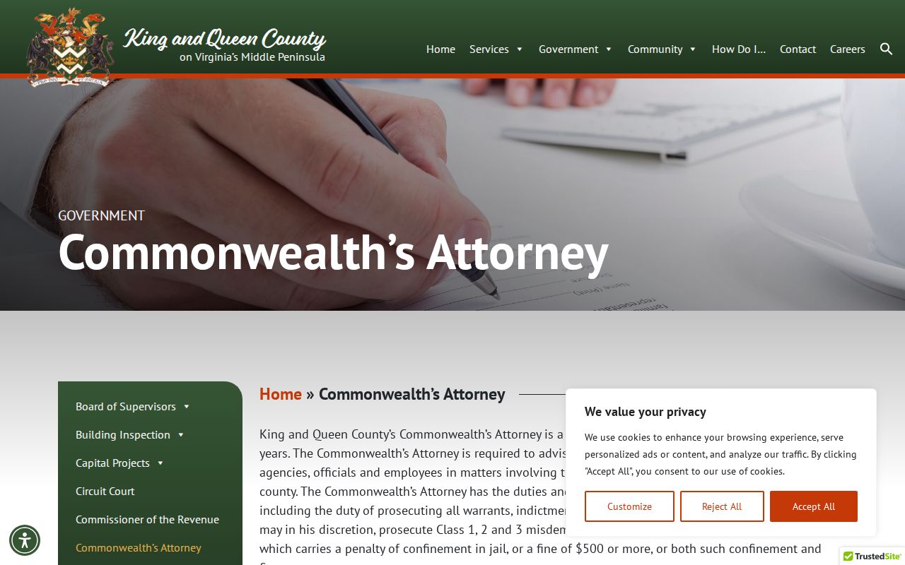 King and Queen County criminal case prosecutor office information