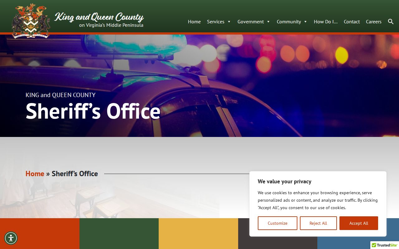 King and Queen County criminal history sheriff office page