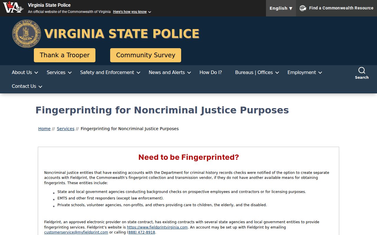 King and Queen County registry identity context from VSP fingerprinting information