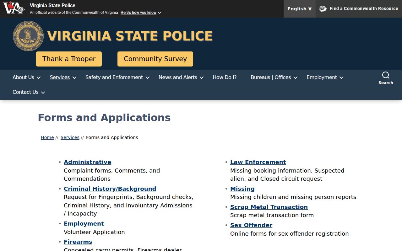 King and Queen County sex offender registry notification forms from VSP