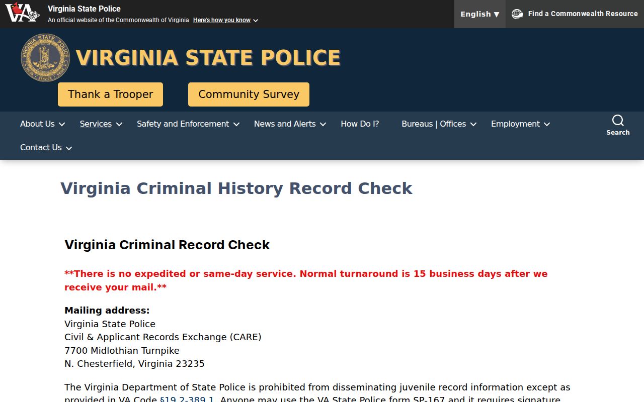 King and Queen County sex offender check compared with VSP SP-167 instructions